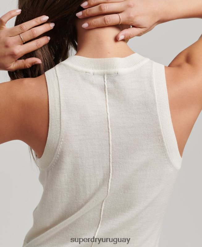 uy Superdry mujer top de punto con cuello redondo en merino blanco DT2N8Z2936 ropa