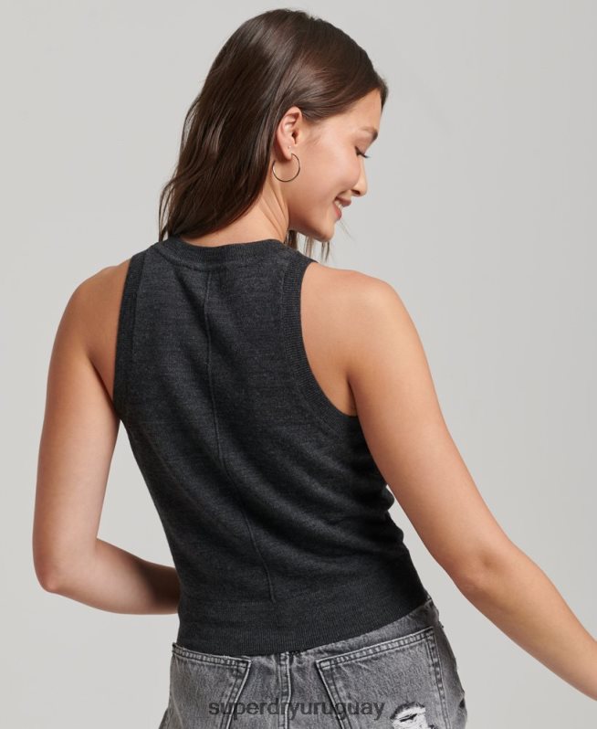 uy Superdry mujer top de punto con cuello redondo en merino gris oscuro DT2N8Z2976 ropa