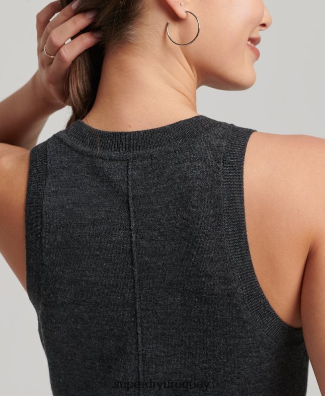 uy Superdry mujer top de punto con cuello redondo en merino gris oscuro DT2N8Z2976 ropa