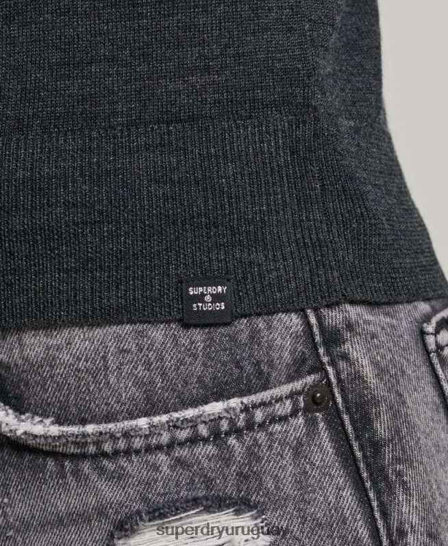 uy Superdry mujer top de punto con cuello redondo en merino gris oscuro DT2N8Z2976 ropa