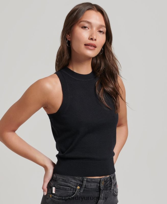 uy Superdry mujer top de punto con cuello redondo en merino negro DT2N8Z3018 ropa