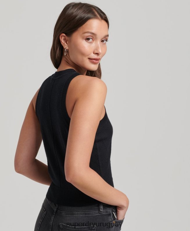 uy Superdry mujer top de punto con cuello redondo en merino negro DT2N8Z3018 ropa