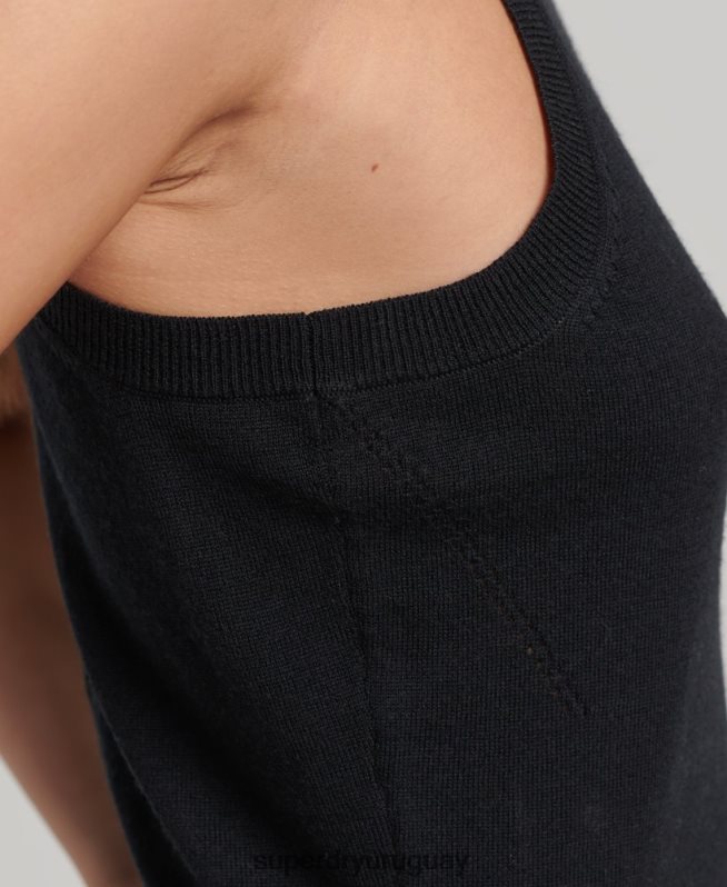 uy Superdry mujer top de punto con cuello redondo en merino negro DT2N8Z3018 ropa