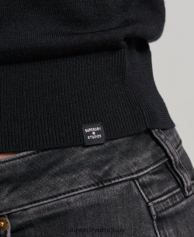 uy Superdry mujer top de punto con cuello redondo en merino negro DT2N8Z3018 ropa