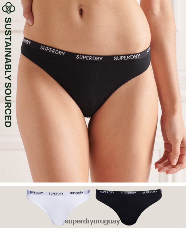 uy Superdry mujer Pack de 2 tangas Harper de algodón orgánico negro DT2N8Z4341 ropa