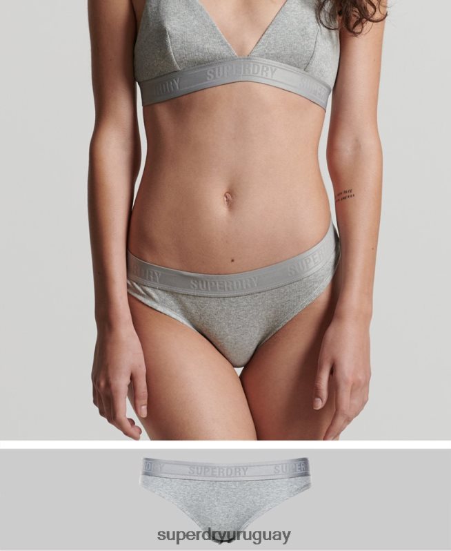 uy Superdry mujer braguita de bikini de canalé de algodón orgánico gris DT2N8Z4342 ropa