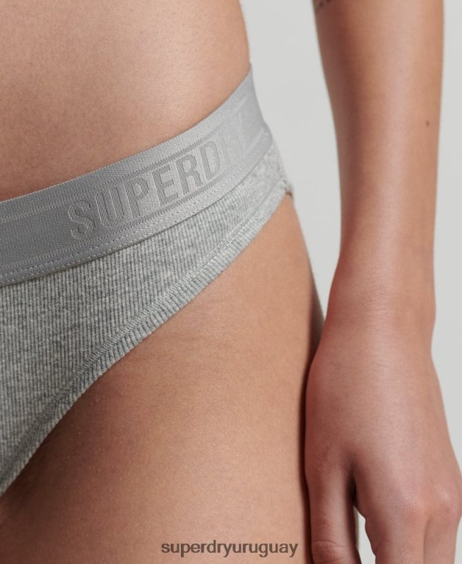 uy Superdry mujer braguita de bikini de canalé de algodón orgánico gris DT2N8Z4342 ropa