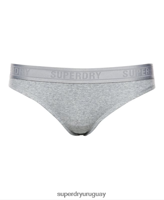 uy Superdry mujer braguita de bikini de canalé de algodón orgánico gris DT2N8Z4342 ropa