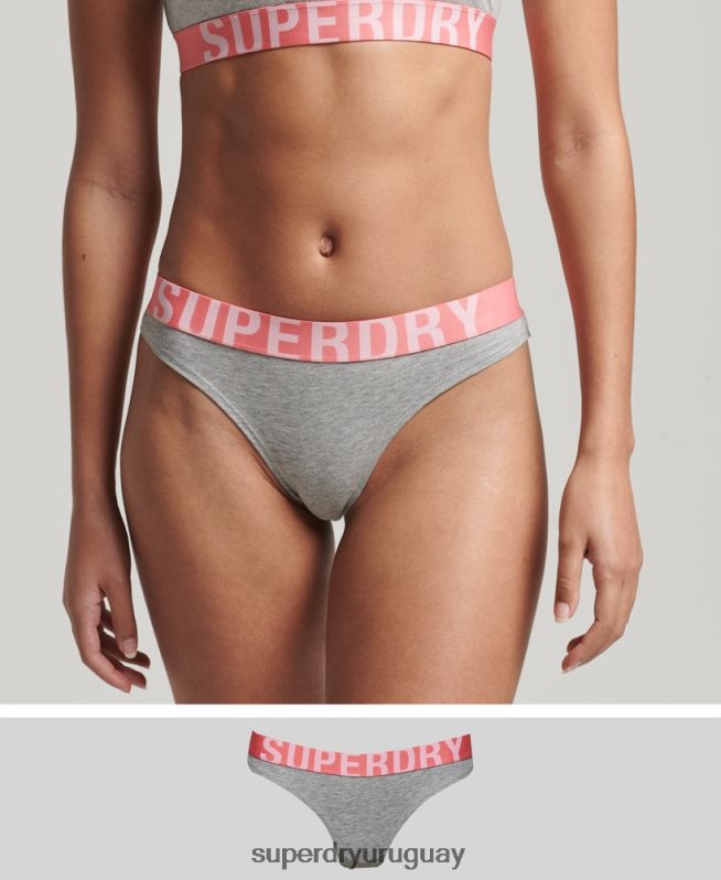 uy Superdry mujer braguitas de bikini de algodón orgánico con logo grande gris claro DT2N8Z6561 ropa