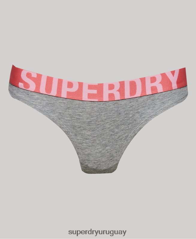 uy Superdry mujer braguitas de bikini de algodón orgánico con logo grande gris claro DT2N8Z6561 ropa