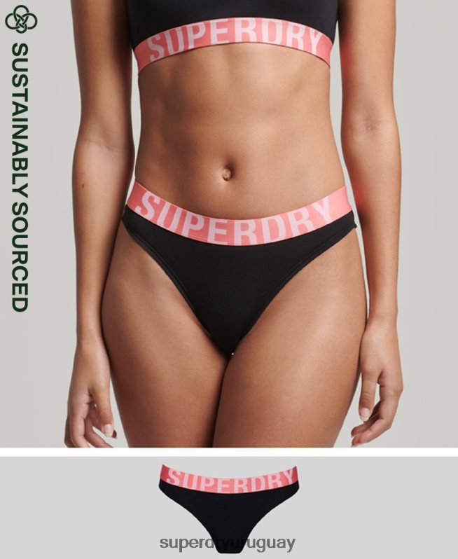 uy Superdry mujer braguitas de bikini de algodón orgánico con logo grande negro DT2N8Z4220 ropa