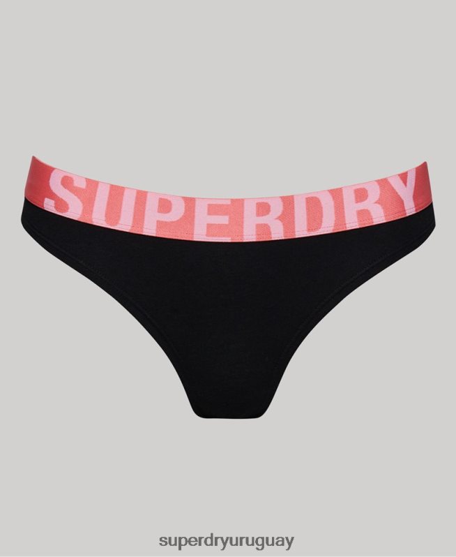 uy Superdry mujer braguitas de bikini de algodón orgánico con logo grande negro DT2N8Z4220 ropa