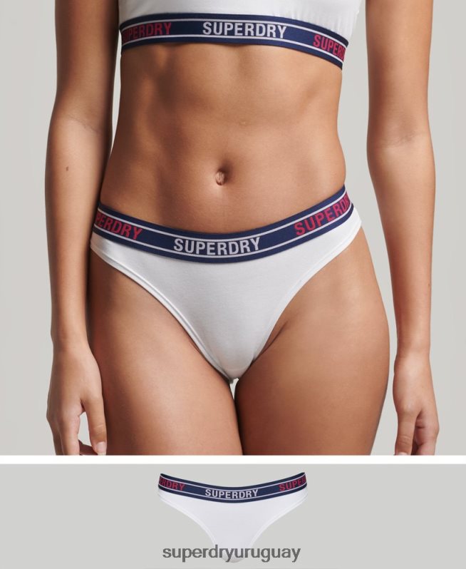 uy Superdry mujer braguitas de bikini de algodón orgánico con varios logos blanco DT2N8Z6627 ropa