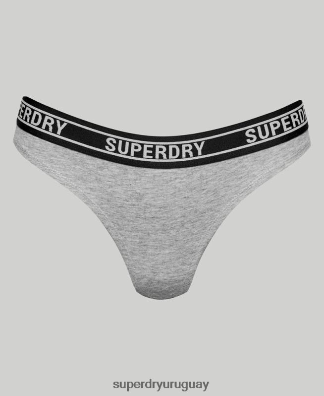 uy Superdry mujer braguitas de bikini de algodón orgánico con varios logos gris claro DT2N8Z6664 ropa
