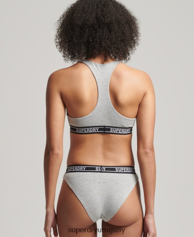 uy Superdry mujer braguitas de bikini de algodón orgánico con varios logos gris claro DT2N8Z6664 ropa