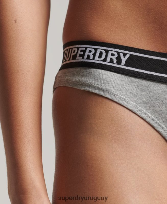 uy Superdry mujer braguitas de bikini de algodón orgánico con varios logos gris claro DT2N8Z6664 ropa