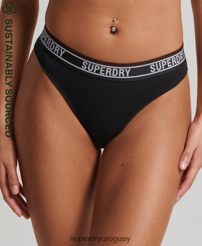 uy Superdry mujer braguitas de bikini de algodón orgánico con varios logos negro DT2N8Z6543 ropa