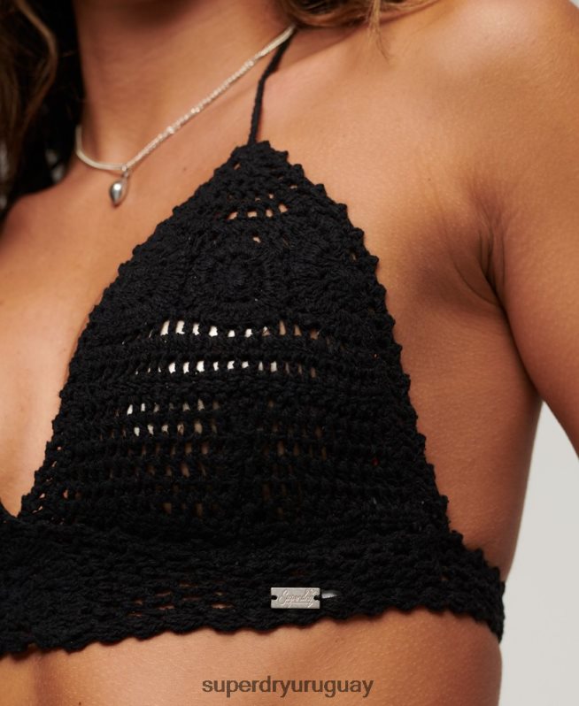 uy Superdry mujer bralette halter de ganchillo negro DT2N8Z1995 ropa