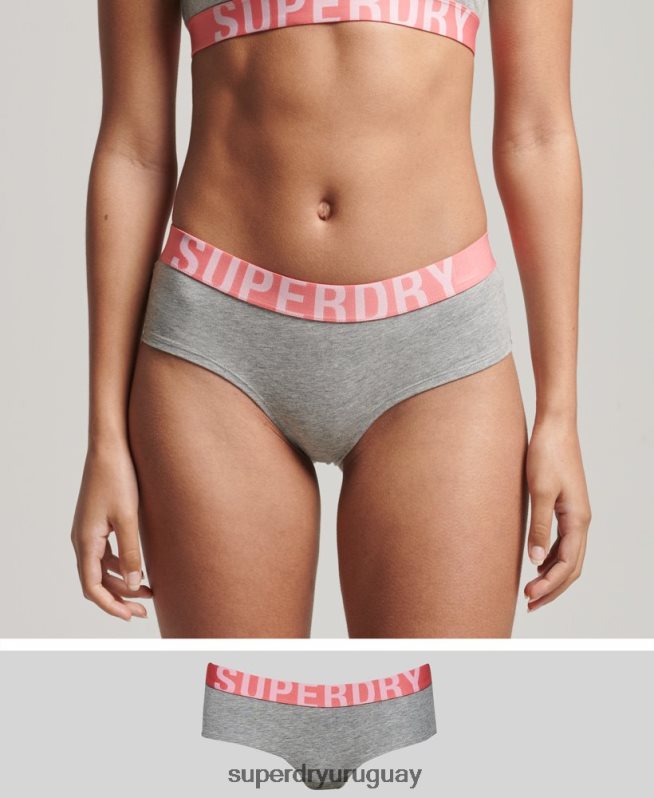 uy Superdry mujer calzoncillos hipster de algodón orgánico con logo grande gris claro DT2N8Z6568 ropa