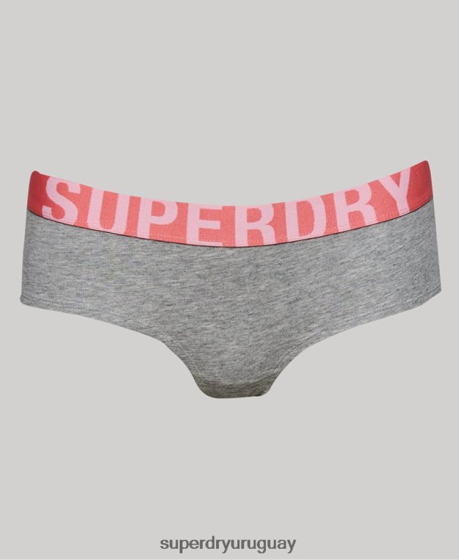 uy Superdry mujer calzoncillos hipster de algodón orgánico con logo grande gris claro DT2N8Z6568 ropa