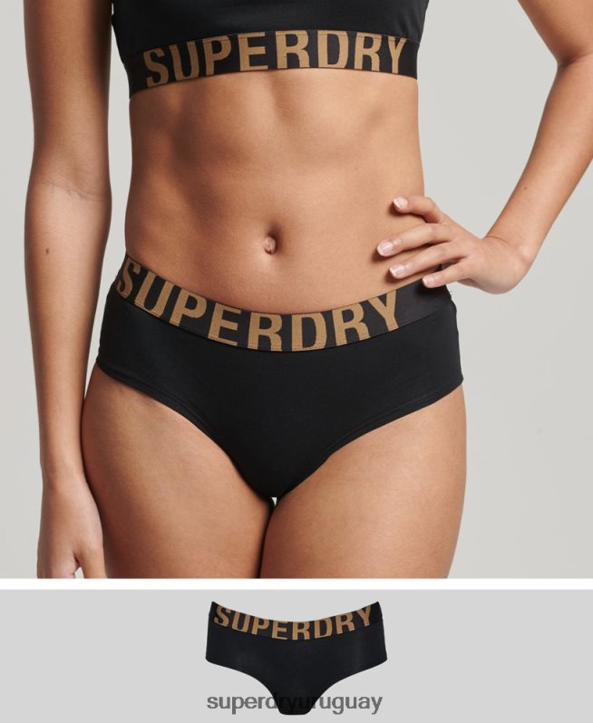uy Superdry mujer calzoncillos hipster de algodón orgánico con logo grande negro DT2N8Z6554 ropa