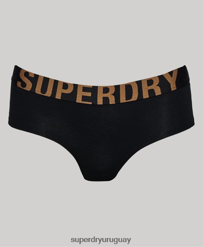 uy Superdry mujer calzoncillos hipster de algodón orgánico con logo grande negro DT2N8Z6554 ropa