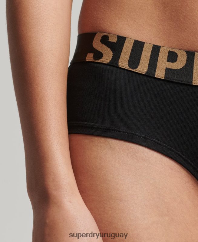 uy Superdry mujer calzoncillos hipster de algodón orgánico con logo grande negro DT2N8Z6554 ropa