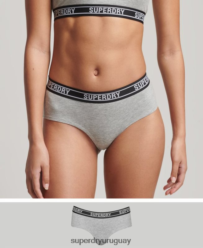 uy Superdry mujer calzoncillos hipster de algodón orgánico con varios logos gris claro DT2N8Z6558 ropa