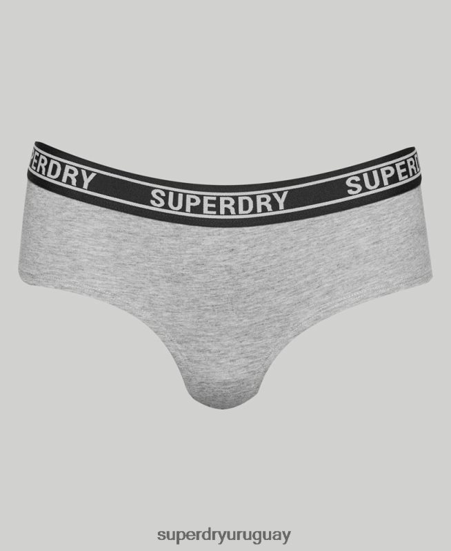 uy Superdry mujer calzoncillos hipster de algodón orgánico con varios logos gris claro DT2N8Z6558 ropa