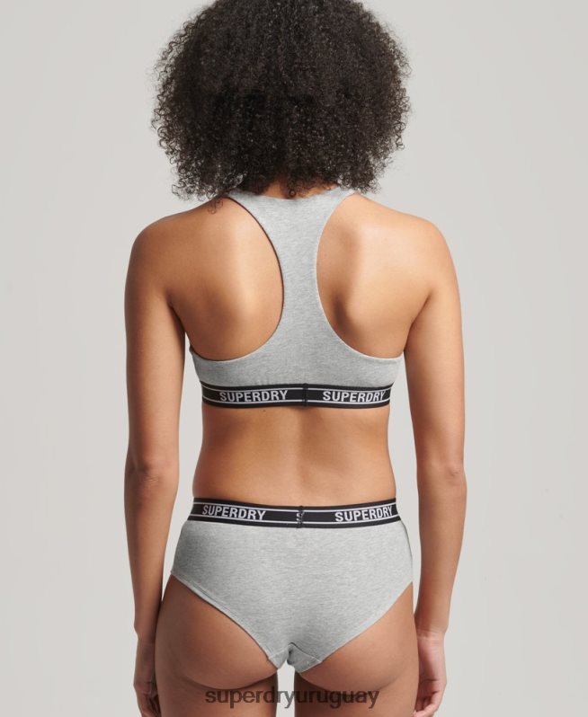 uy Superdry mujer calzoncillos hipster de algodón orgánico con varios logos gris claro DT2N8Z6558 ropa