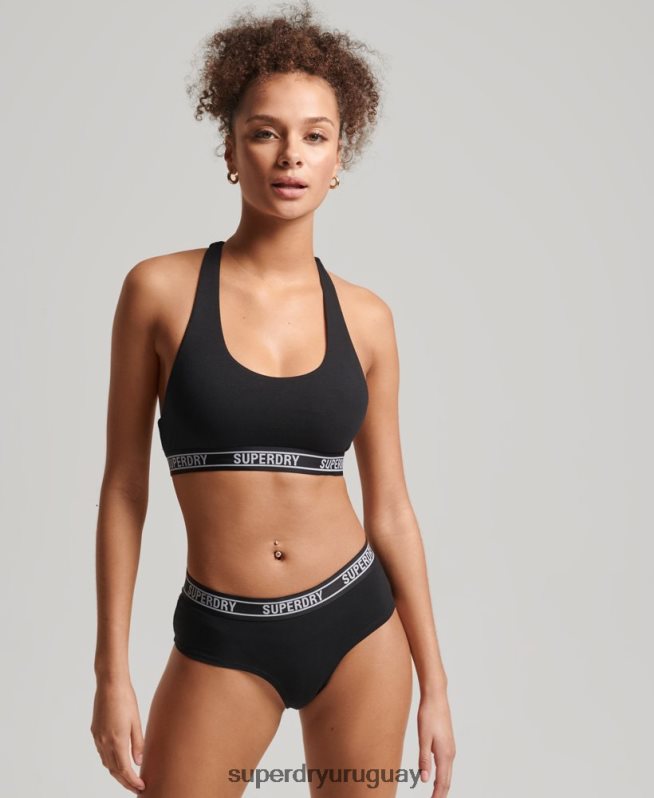 uy Superdry mujer calzoncillos hipster de algodón orgánico con varios logos negro DT2N8Z6648 ropa
