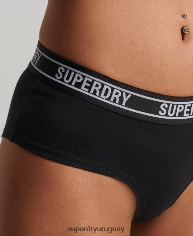 uy Superdry mujer calzoncillos hipster de algodón orgánico con varios logos negro DT2N8Z6648 ropa