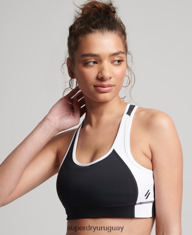 uy Superdry mujer sujetador asimétrico de entrenamiento negro DT2N8Z6346 ropa