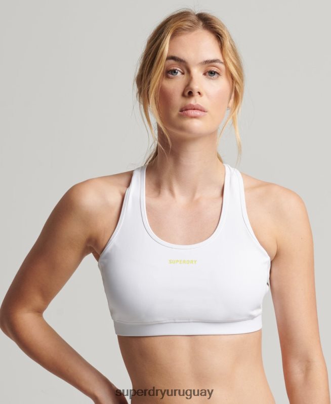 uy Superdry mujer sujetador con cierre de impacto medio de tren blanco DT2N8Z4208 ropa
