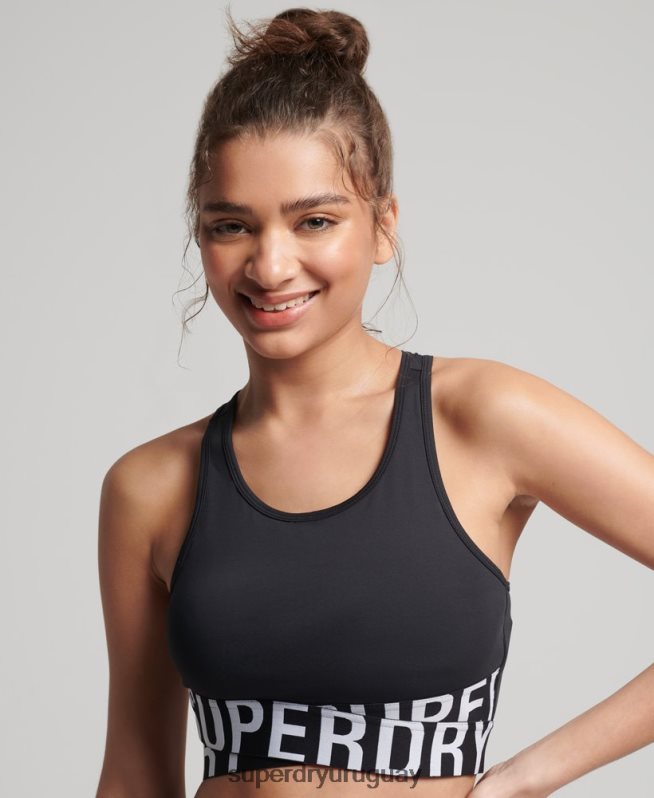 uy Superdry mujer sujetador cruzado de entrenamiento negro DT2N8Z4186 ropa