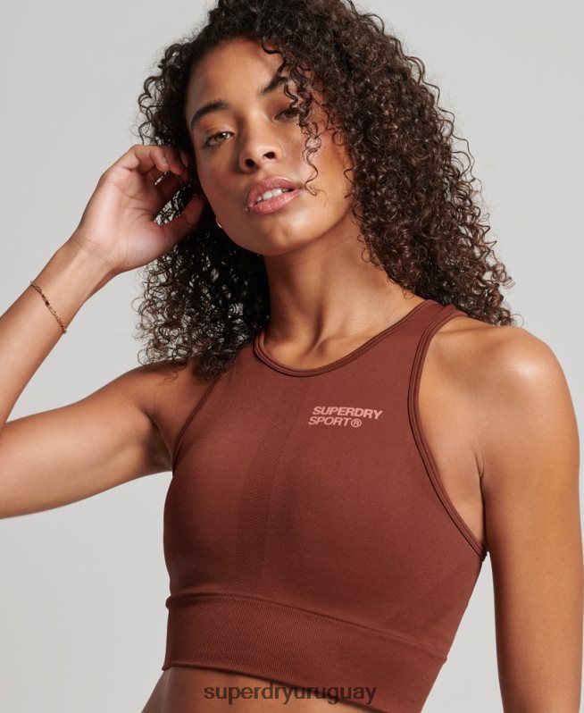 uy Superdry mujer sujetador de impacto medio sin costuras Core marrón DT2N8Z4184 ropa