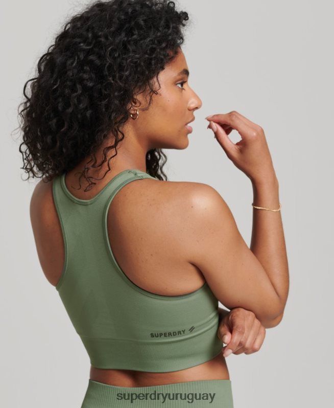 uy Superdry mujer sujetador de impacto medio sin costuras Core verde DT2N8Z4169 ropa