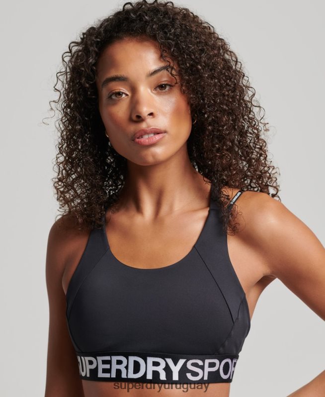 uy Superdry mujer sujetador elástico con la marca del tren negro DT2N8Z4172 ropa