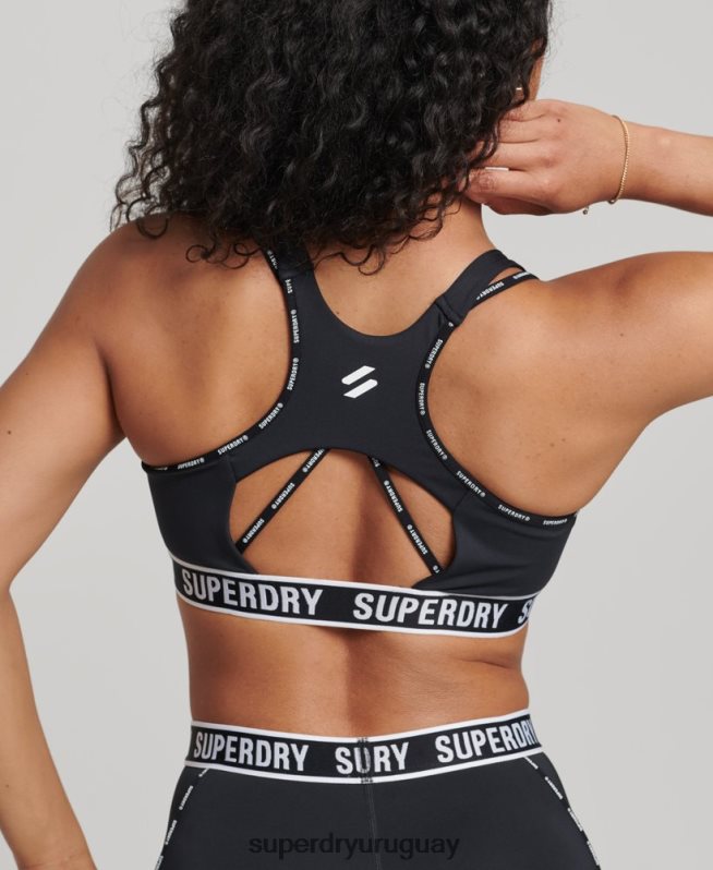 uy Superdry mujer sujetador elástico con la marca del tren negro DT2N8Z6325 ropa