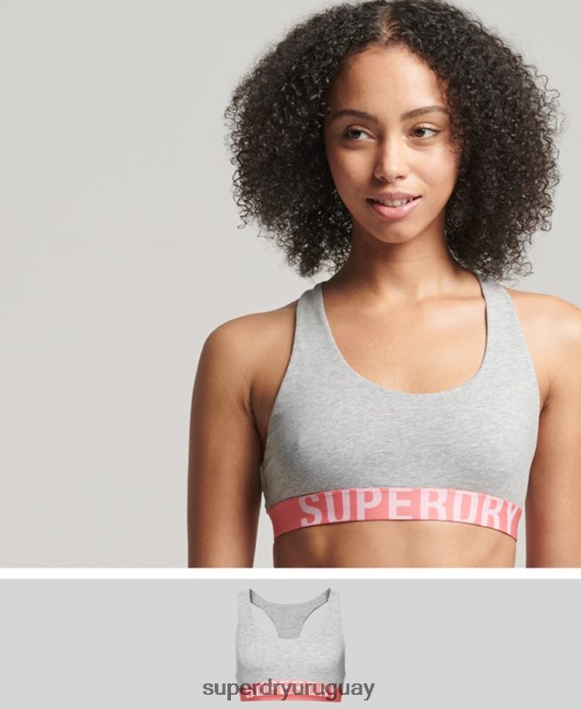 uy Superdry mujer top corto de algodón orgánico con logo grande gris claro DT2N8Z6622 ropa