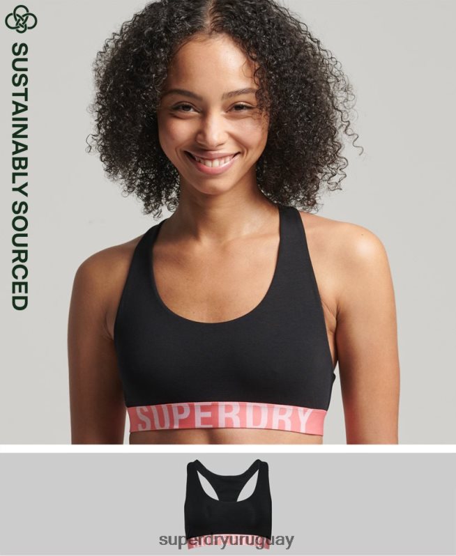 uy Superdry mujer top corto de algodón orgánico con logo grande negro DT2N8Z4219 ropa