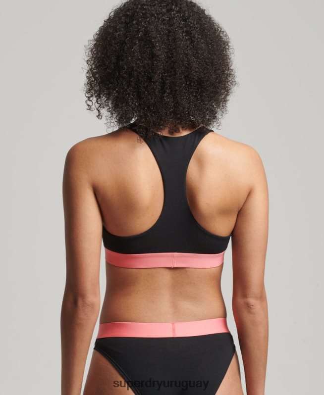 uy Superdry mujer top corto de algodón orgánico con logo grande negro DT2N8Z4219 ropa