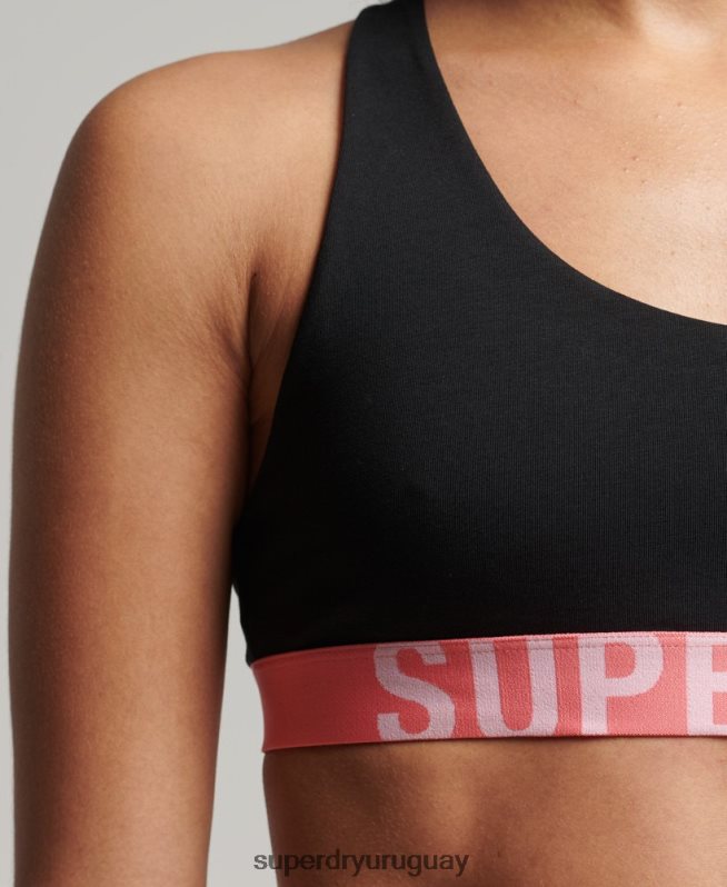 uy Superdry mujer top corto de algodón orgánico con logo grande negro DT2N8Z4219 ropa