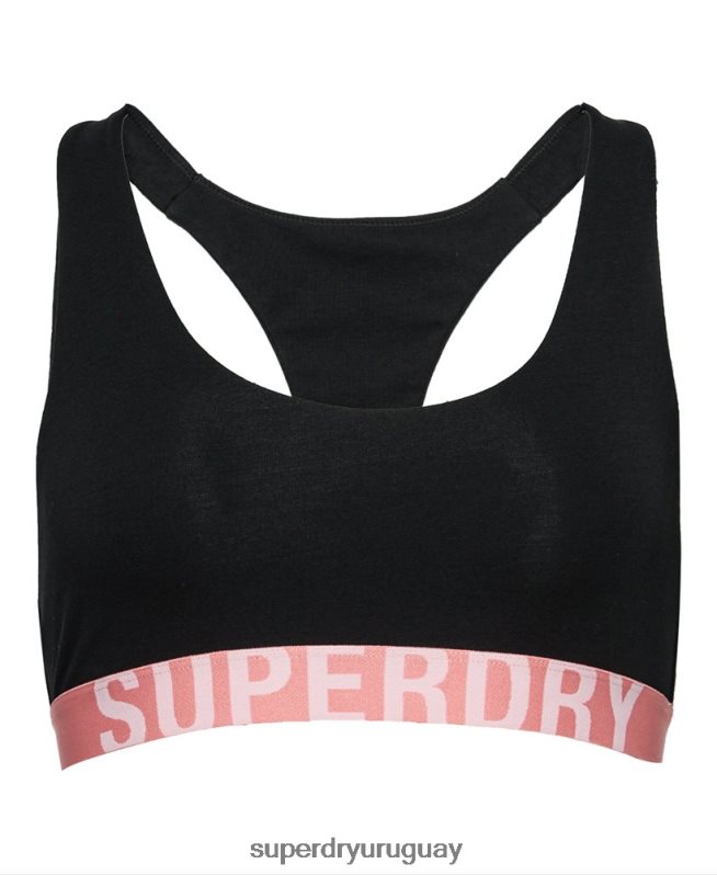uy Superdry mujer top corto de algodón orgánico con logo grande negro DT2N8Z4219 ropa