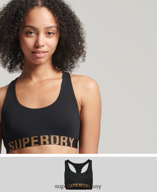 uy Superdry mujer top corto de algodón orgánico con logo grande negro DT2N8Z6565 ropa