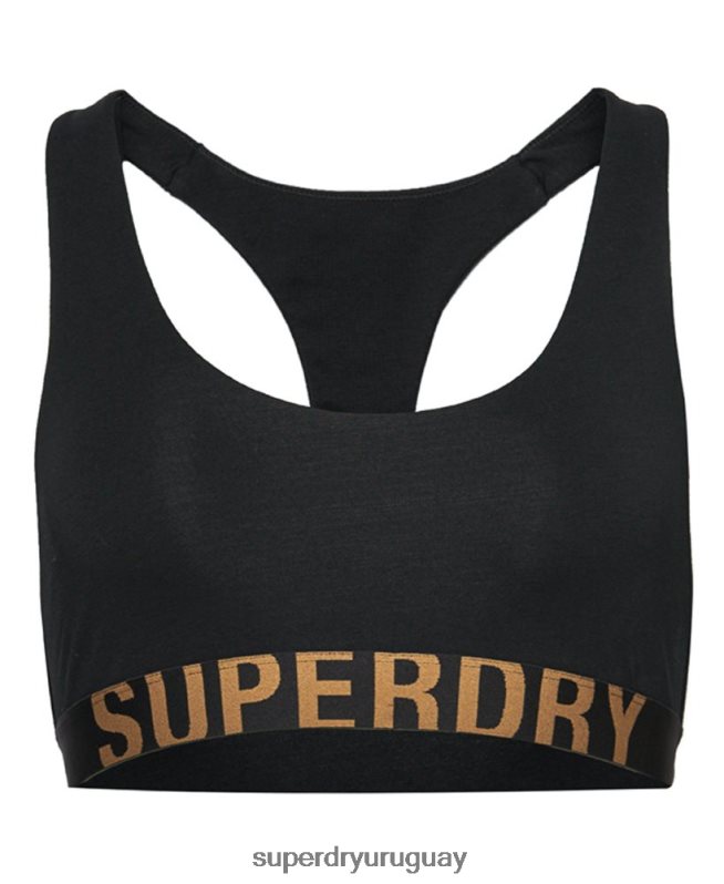 uy Superdry mujer top corto de algodón orgánico con logo grande negro DT2N8Z6565 ropa