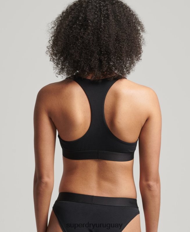 uy Superdry mujer top corto de algodón orgánico con logo grande negro DT2N8Z6565 ropa