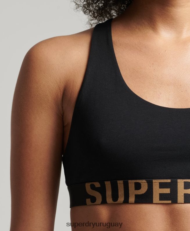 uy Superdry mujer top corto de algodón orgánico con logo grande negro DT2N8Z6565 ropa