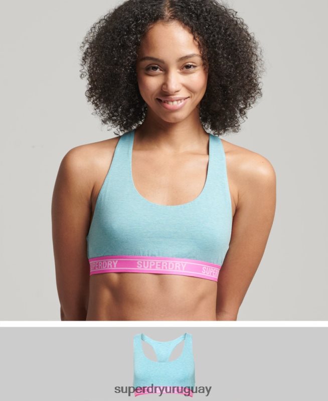 uy Superdry mujer top corto de algodón orgánico con varios logos azul DT2N8Z6572 ropa