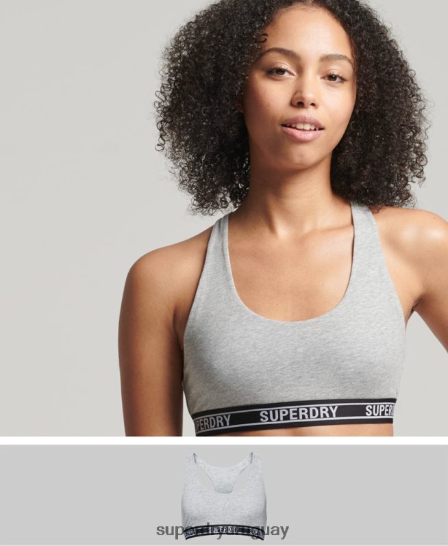 uy Superdry mujer top corto de algodón orgánico con varios logos gris claro DT2N8Z6559 ropa